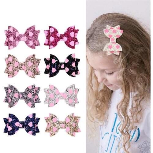 10pcs/Lot 3.1'' Glitter Hair Bows Shiny Cute Hairpins Heart Boutique Sequin Bow Hair Clip DIY Handmade Headwear Hair Accessories