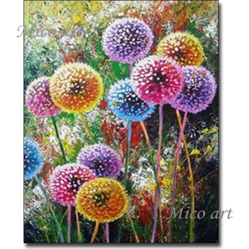 100% Hand Painted Abstract Colorful Dandelion Flower Canvas Oil Painting Modern Home Decoration Pieces Canvas Wall Art And Craft