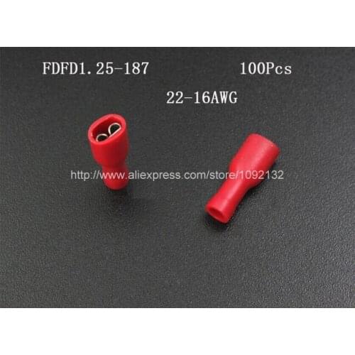 100x 22-16AWG FDFD1.25-187 Red female Insulated spade crimp Terminals connector