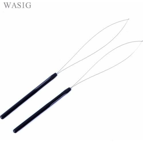 12 pcs Hair Extension Hook Pulling Tool Needle Threader Micro Rings Beads Loop Plastic Handle With Iron Wire Black