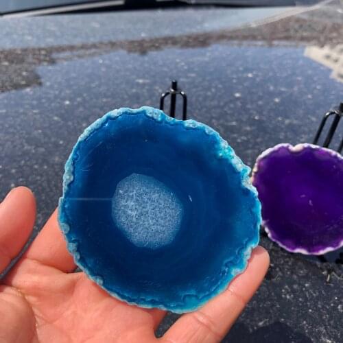 2pcs High quality blue and violet agate stone transparent natural crystal agate cup cushion decorates beautiful grain stone