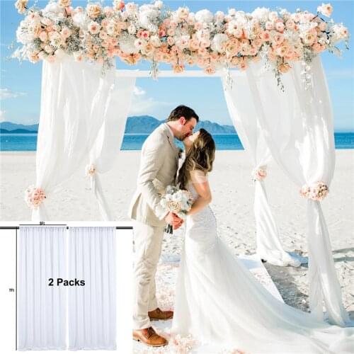 2 Packs 5Ft x 7Ft Fabric Wedding Ceremony Arch Drapery Panel Backdrop Curtain Stage Background Photo Booth party Decorations