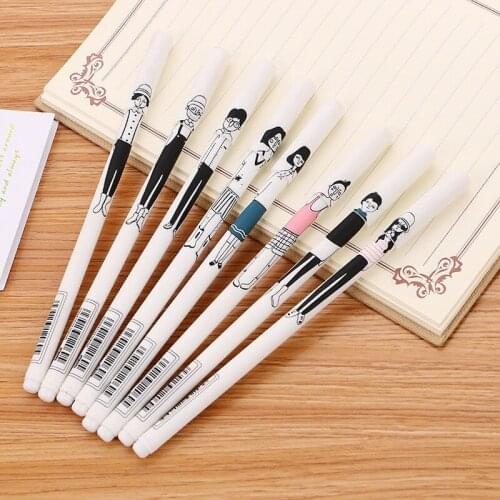 24PCs New Style Hand-Painted Character Expression Gel Pens Fresh Student Stationery Neutral Pen Office Supplies Signature Pen