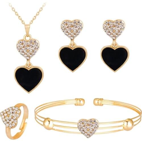 4Pcs/Set Women Heat Rhinestone Charm Earrings Ring Bracelet Jewelry Sets