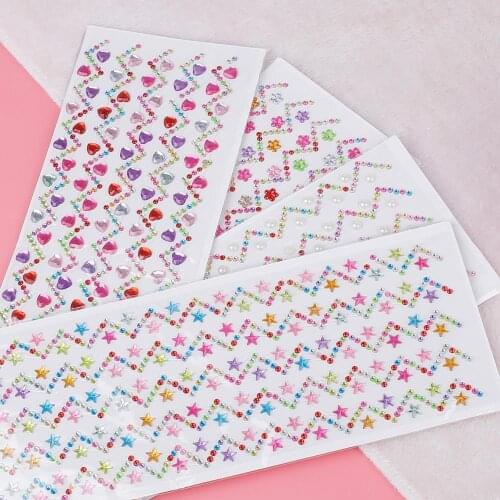 5pcs/set Acrylic Flower Self Adhesive Rhinestone 25cm Heart/Star Long Stickers DIY Phone PC Car Crafts Decal Styling Accessories