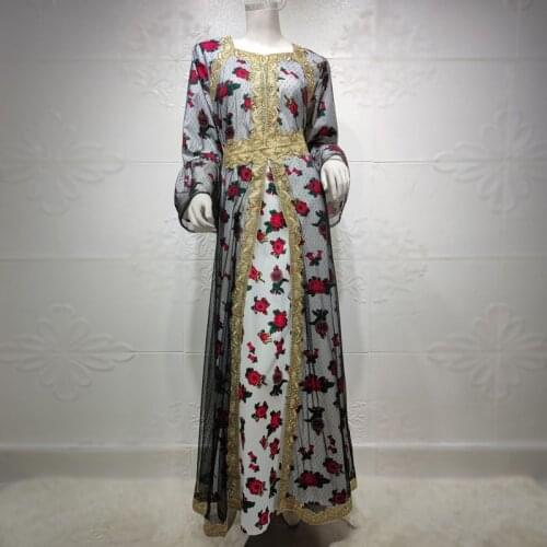 Abaya Dress for Women Plus Size Eid Mubarak Middle East Dubai Turkish Kaftan Party Evening Robes Ethnic Gold Thread Embroidered