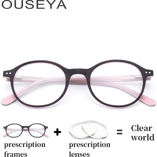 Acetate Women Retro Optical Glasses Wood Grain Trendy Thin Mutifocal Progressive Lens Computer Reading Eyewear #5183