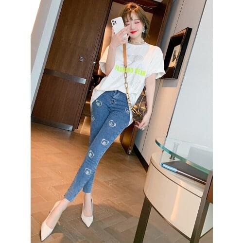 Bear hot drill stretch slim high waist versatile jeans womens wear 2021 Spring new High Quality Top Quality