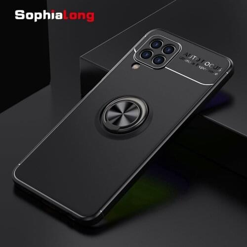 Cases for Samsung Galaxy A12 A22 M32 M12 F12 A42 M42 Soft Silicone Cover with Metal Finger Ring Stand Holder Car Magnetic