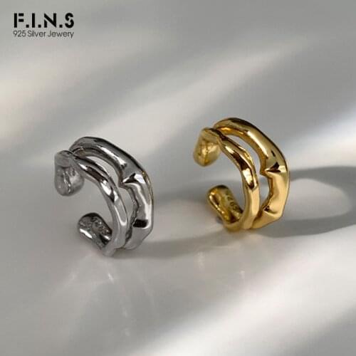 F.I.N.S 1PC Korean Simple S925 Sterling Silver Double-Layer Ear Clip No Pierced Irregular Texture Glossy Ear Bone Buckle Gifts