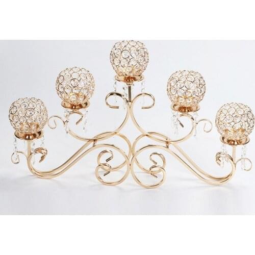 Crystal Pendants Candlestick 5 Arms Wedding Party Celebrations Candelabra Romantic Home Dining Table Decorative Candle Holders