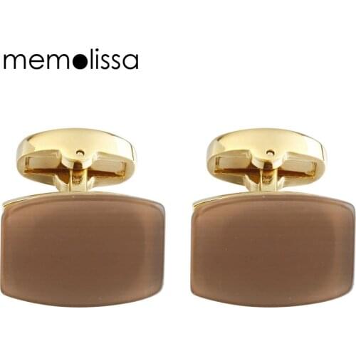 Classic Luxury Opal Cufflinks for Mens Gold Color Plated High Quality Brand Square Brown Cats Eye Stone Cuff links Best Gift