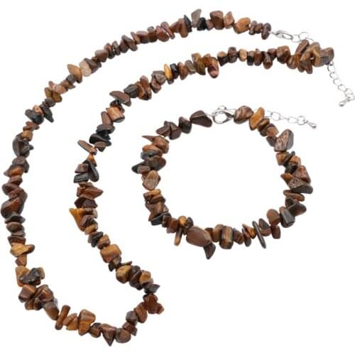 Classic Natural Tiger Eye Stone Gravel Irregular Beads Jewelry Chips Set Necklace Bracelet Womens Neutral Party Gift Y1079