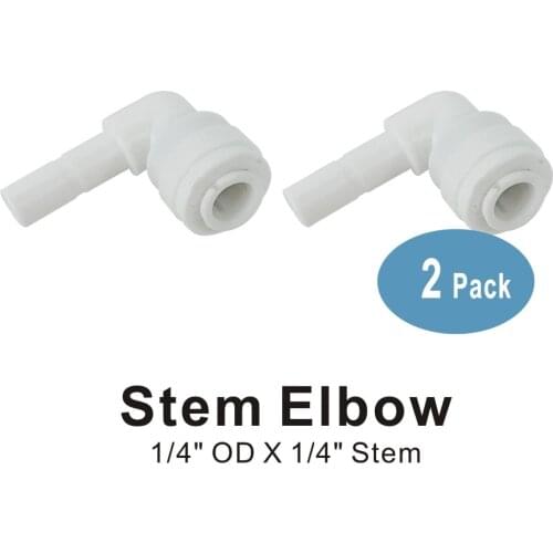 Stem Elbow Connector 1/4" x 1/4" Quick Connect Fitting Parts for Water Filters and Reverse Osmosis RO Systems - 2 Pack