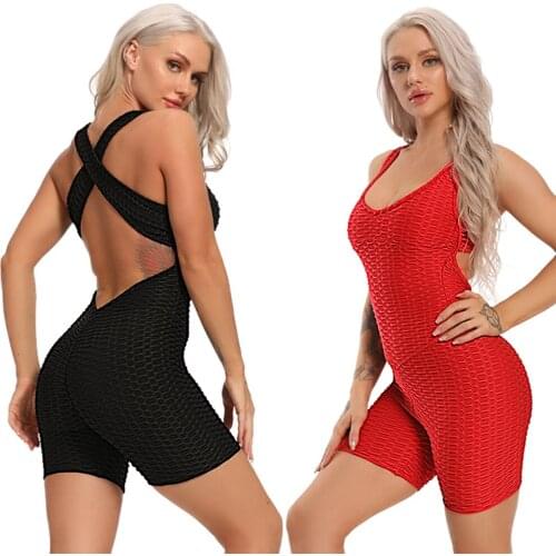 Yoga Set Women Fitness Jumpsuit Sexy Sleeveless Tracksuit One Piece Sports Clothing Backless Workout Sportswear Gym Short Pants