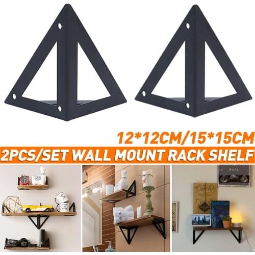 2Pcs Retro Black Triangle Wall Mounted Shelf Support Iron Floating Wood Board Support Rack Bracket Home Wall Hanger Fixed Screw