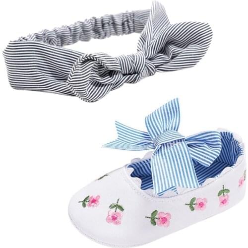 Bowknot Newborn boys Girls Shoes Cotton Baby Shoes Flower Print Anti-slip Sneaker Cute Baby Crib Shoes With Headbands