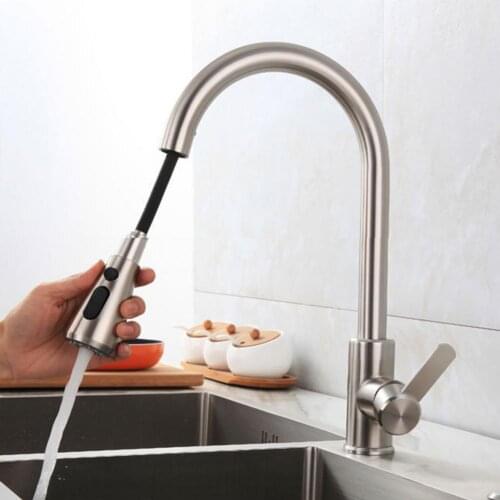 Brushed Nickel Kitchen Faucet Single Hole Pull Out Spout Kitchen Sink Mixer Tap Stream Sprayer Head Chrome