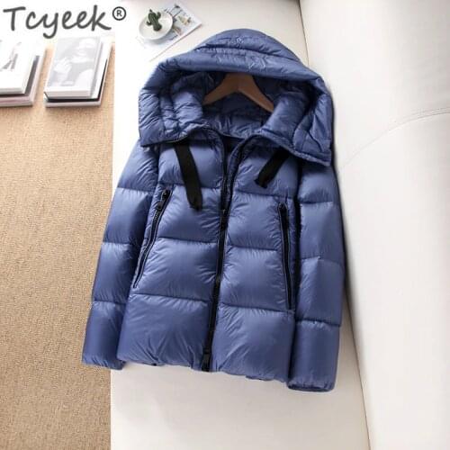 Tcyeek Winter 90% White Duck Down Jacket Women Down Coat Female Thick Warm Parkas Short Hooded Outwear Doudoune Femme LWL1187