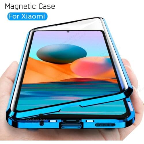 360 Magnetic Metal Tempered Glass Case For Xiaomi Redmi Note 10 Pro Note10 4G Note 10s S 10pro Max Double Sided Adsorption Cover