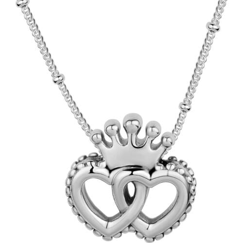 Trendy 100% 925 Sterling Silver United Regal Heart Pendant Necklaces for Women Link Chain Necklace Fashion Jewelry collier