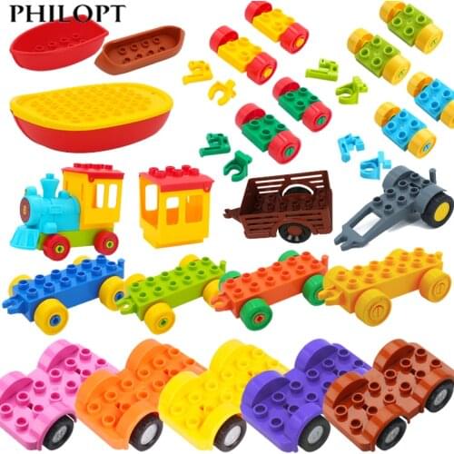 Car Model Children Assemble Toys Big Building Blocks Carriage Trailer Boat City Traffic Parts Toy For Children Compatible Brick