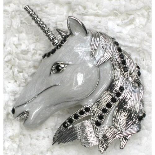 Fashion Brooch Black Rhinestone Enamel Unicorn Pin brooches C783 H
