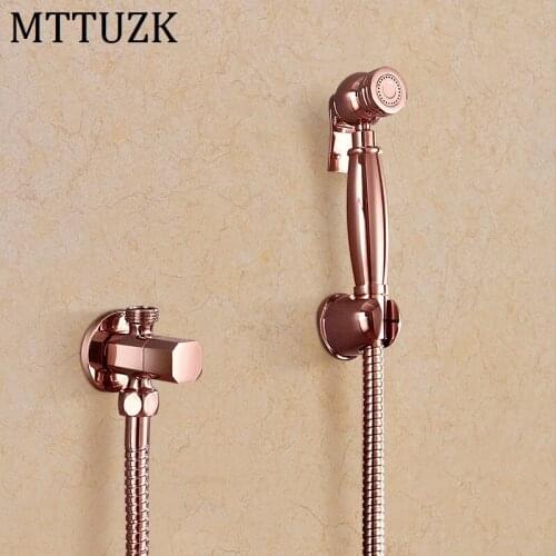 MTTUZK Single Cold Rose Gold Bidet Spray Toilet Bathroom Copper Handheld Diaper Sprayer Shower Set Shattaf Bidet Sprayer Faucet