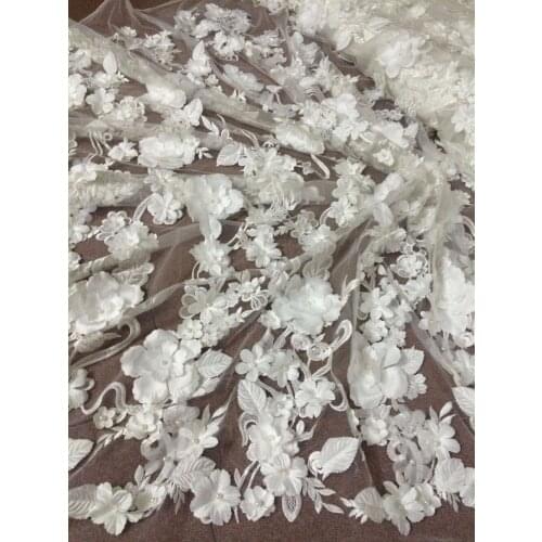Nigerian Wedding Lace Materials Net Lace Fabric 3d flower High Quality L-0 African Lace Fabric with beads