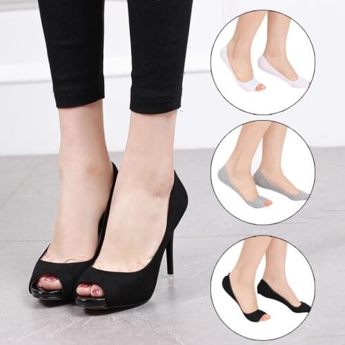 Women Girl Summer Solid Cotton Thin Open Toe Boat Socks Low Cut No Show Invisible Non-slip Fish Mouth Socks Black White Sock