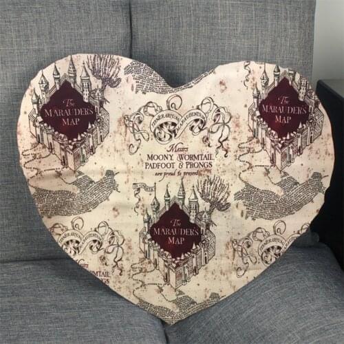 New Arrival Marauder Map Pillowcase Heart Shape Satin Fabric Pillow Cover For Home Bedroom Wedding Decorate Pillow Cases