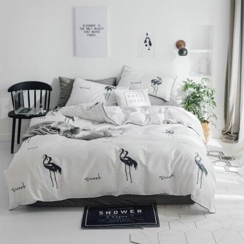 New Flamingo Bedding Sets black white egyptian cotton Bed Sheet Duver Quilt Cover Pillowcase Soft King Queen Full Twin