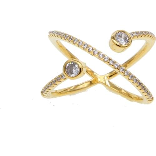Bezel clear cubic zirconia open criss cross X shape women jewelry nice delicate full finger gold filled cz ring fashion