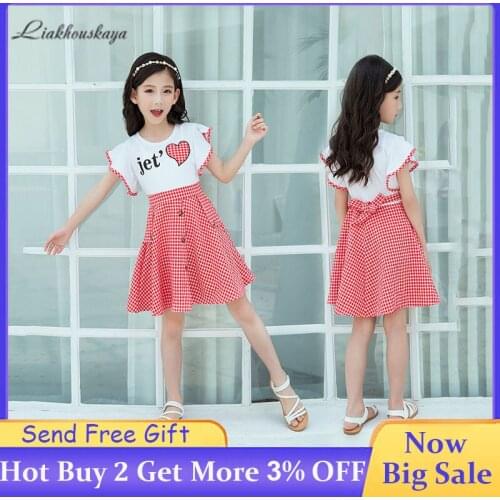 Girls Dress Baby Sleeveless Alphabet Printing Dress Kids Elegant Princess Dress Teens Summer Plaid Dress Everyday Casual Dresses