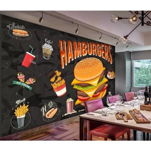 Custom Any Size murals 3D Western Burger Fried Chicken Fast Food Restaurant Food Wallpaper Restaurant Co
