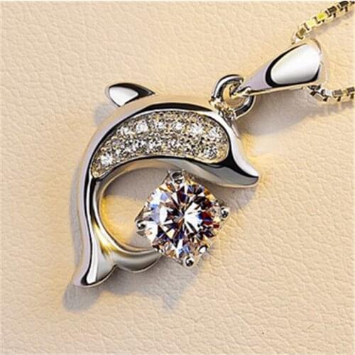 Popular Crystal Dolphin Pendant Necklace For Women Engagement Wedding Jewelry Gift