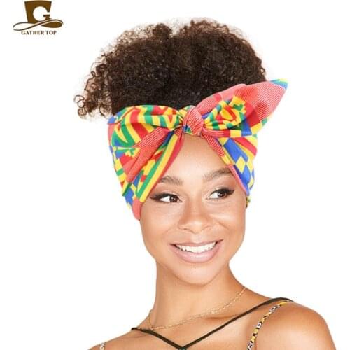 African Pattern Bow Stretch Headbands Women Headwrap Turban Headwear Bandage Hairbands Bandana Wide Headbands Hair Accessories