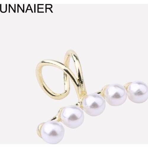 UNNAIER 5 pearl ear bone clip without pierced ear clip earrings female French fashion ear jewelry gold silver