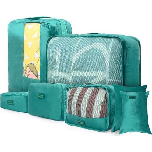 Packing Cubes for Suitcase and Drawer, Laundry Pouch, 7 Pieces, Travel Bags (Green, Large)