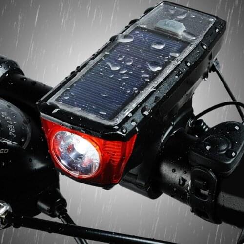 1 Set Waterproof Bike Front Rear Light USB Charging Solar Energy Front Tail Light Horn With Smart Light Sensor Horn for Riding