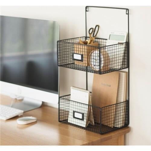 Hollow-out design wrought iron hanging basket storage rack hand-welded bathroom Bathroom Kitchen double-layer wall-mounted punch