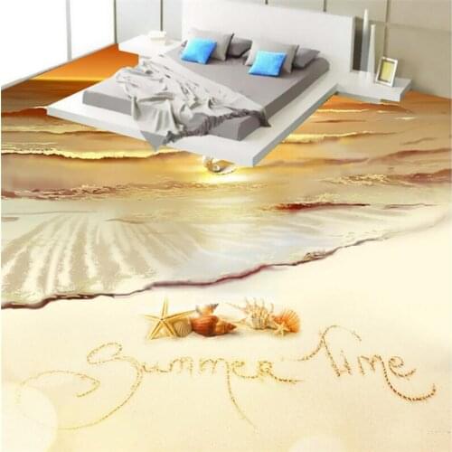 Wellyu Customized large-scale mural PVC gold beach starfish shell 3D floor waterproof thickening paste papel de parede