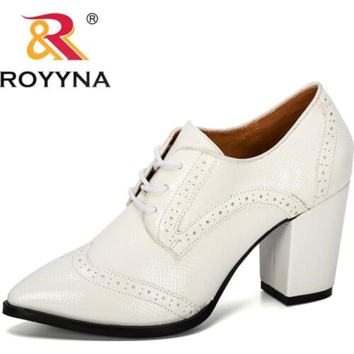 ROYYNA 2019 New Designer High Heels Women Pumps Pointed Toe Lace Up Shoes Women Square Heel Dress Shoes Feminimo Wedding Shoes