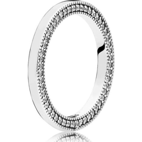 Authentic 925 Sterling Silver Pan Ring Signature Hearts Rings With Pave Crystal For Women Wedding Party Gift Fine Jewelry