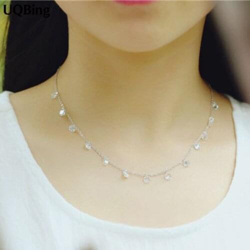 Korea Fashion 925 Silver Crystal Beads Necklaces 925 Sterling Silver Necklaces&Pendants Jewelry Collar Colar Free Shipping