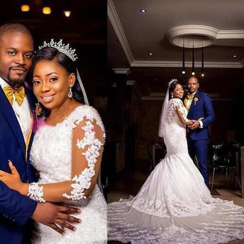 New Arrival Scoop Necline Long Sleeves Mermaid Lace Wedding Dresses Vestido De Noiva 2019 Plus Size Bridal Gowns