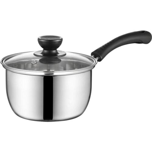16/18/20cm Stainless Steel Milk Pot Non-stick Pan Small Soup Pot Thicked Saucepan With Glass Lid For Induction Cooker Gas Stove