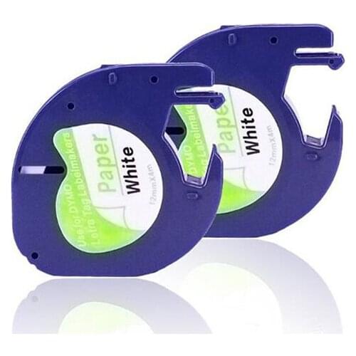 2 rolls DYMO LetraTag Labeling Tape for LetraTag Label Makers, Black print on White paper tape 91200, 1/2'' W x 13' L, (10697)