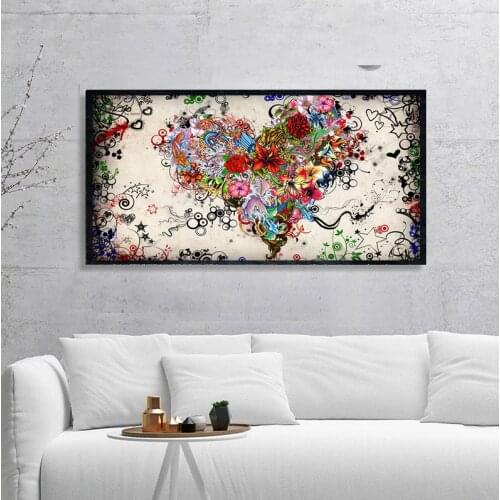 Abstract Oil Painting On Canvas Colorful Heart Flowers Poster Wall Art For Living Room Decoration Pictures For Home Cuadros