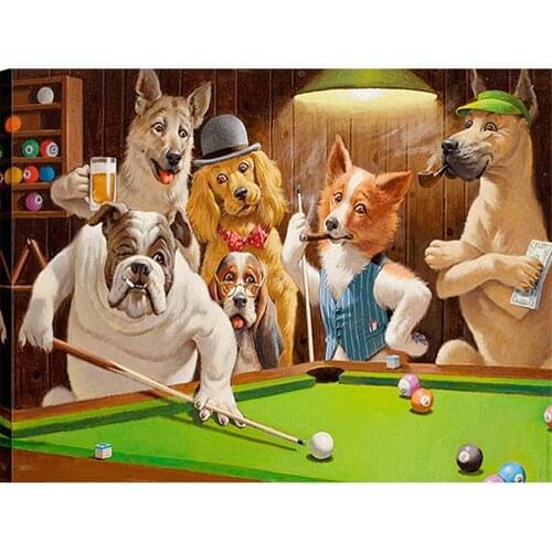 Yumeart Diamond Painting Full Square Diamond Embroidery Cross Stitch Crystal Animal Play Billiards 5D Diamond Mosaic Dog Friend